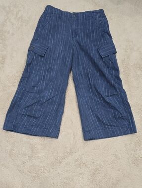 BDG Blue Pinstripe Wide-Leg Cargo Jeans (Missing Pocket Snap)